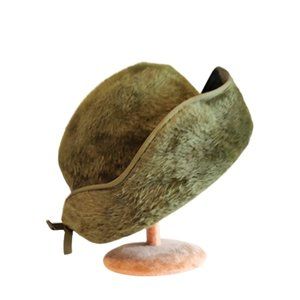 Dark Olive Green 1960s Vintage Hat With A Wide Turned Up Brim With Scallops Sm